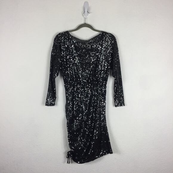 NWT Free People Gisele Sequin Mini Dress Black Silver Off Shoulder Cocktail - Picture 14 of 15